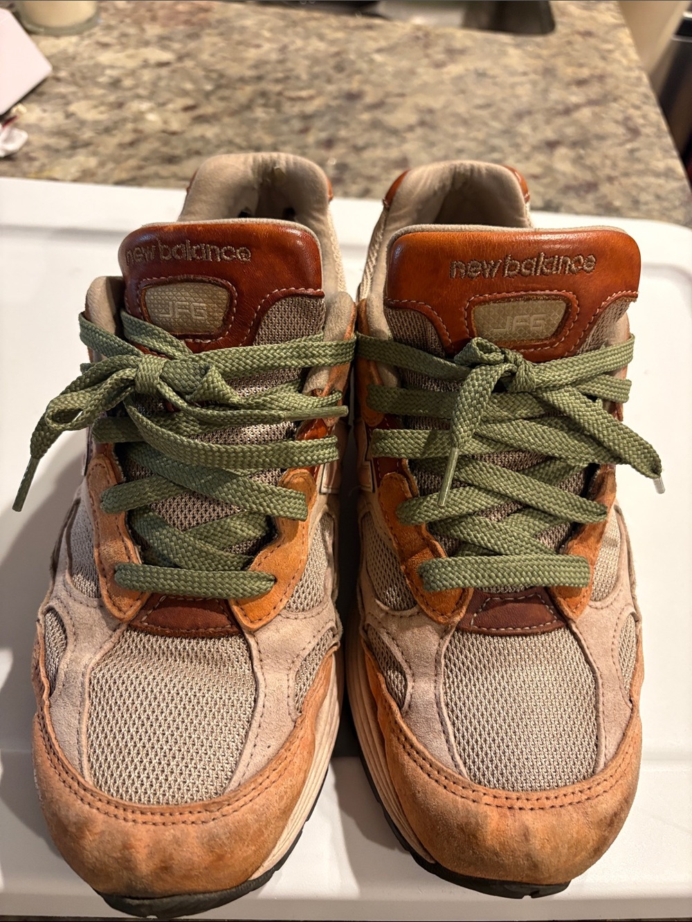 Joe Fresh Goods New Balance Tan & Olive Green 992 Style Sneakers